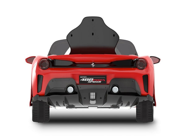 Ferrari 488 Pista Spider, 12 volt elektrische kinderauto, leder zitje, Rubberen banden en meer!