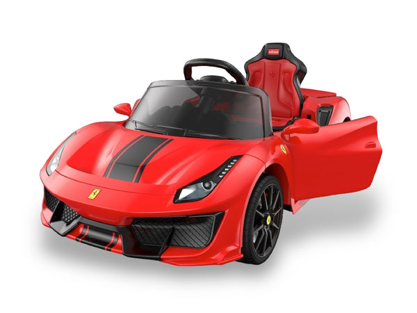 Ferrari 488 Pista Spider, 12 volt elektrische kinderauto, leder zitje, Rubberen banden en meer!