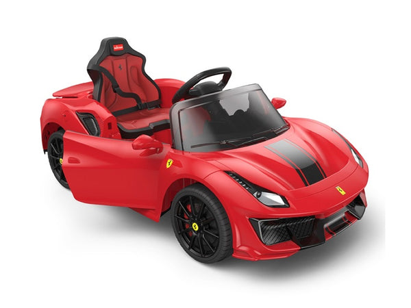 Ferrari 488 Pista Spider, 12 volt elektrische kinderauto, leder zitje, Rubberen banden en meer!
