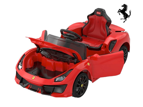 Ferrari 488 Pista Spider, 12 volt elektrische kinderauto, leder zitje, Rubberen banden en meer!