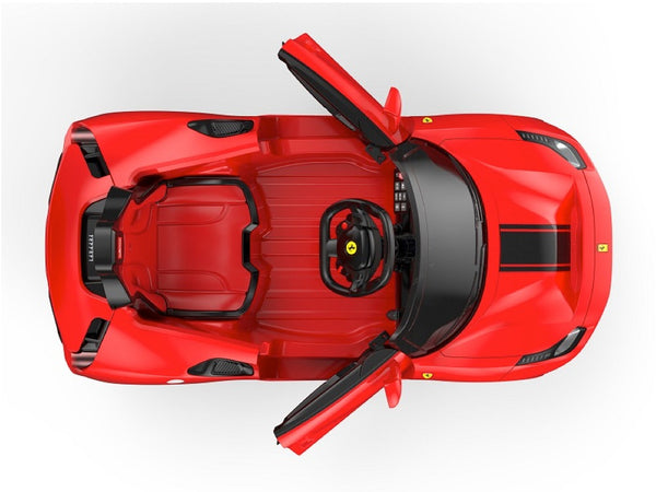 Ferrari 488 Pista Spider, 12 volt elektrische kinderauto, leder zitje, Rubberen banden en meer!