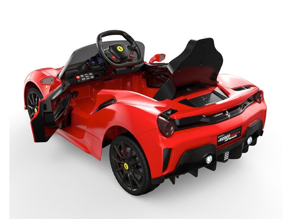 Ferrari 488 Pista Spider, 12 volt elektrische kinderauto, leder zitje, Rubberen banden en meer!